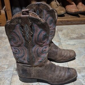JUSTIN Women's Boots STAMPEDE Brown Leather Square Toe Western Size 8.5B